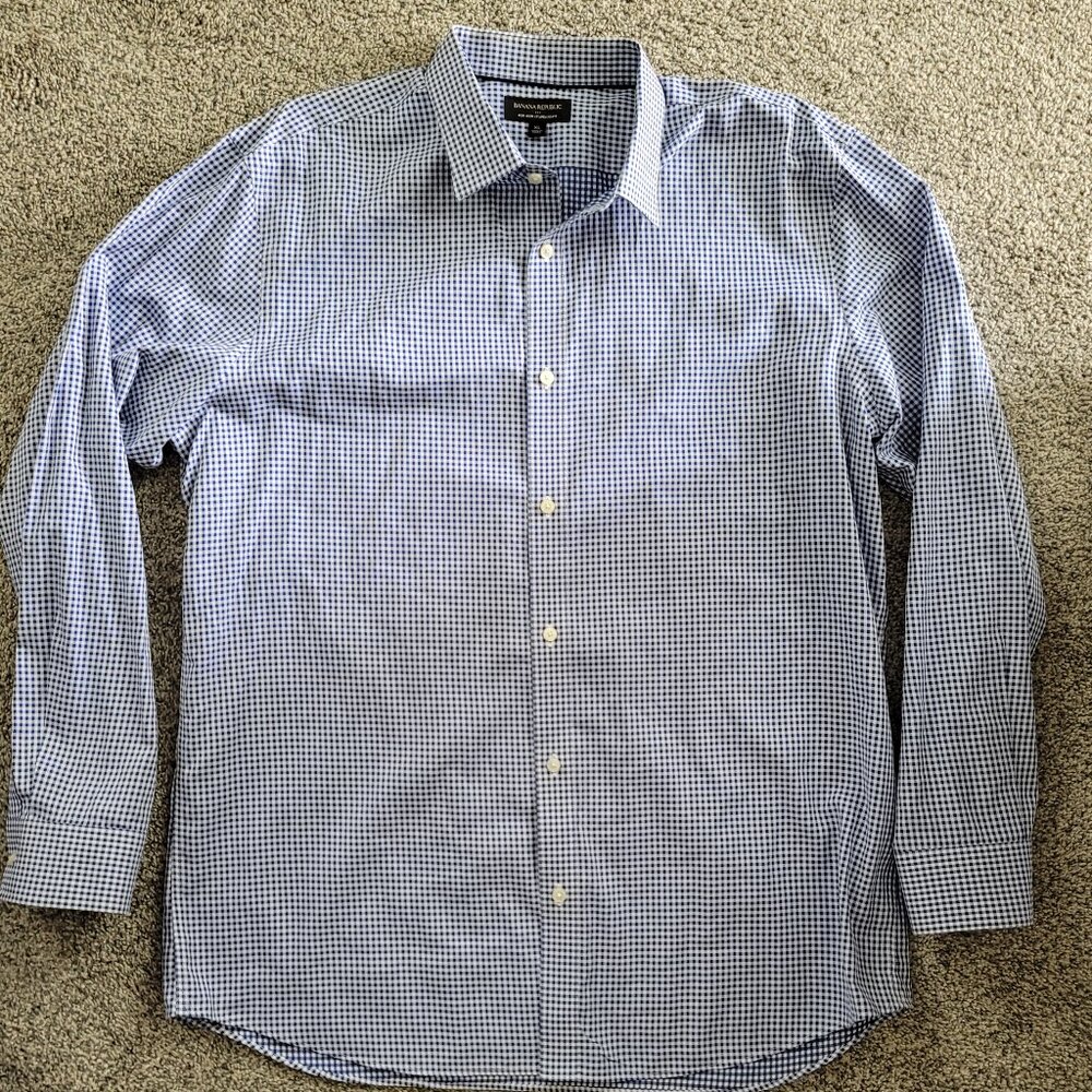 Men's Banana Republic Blue & White Plaid Button Down XL
